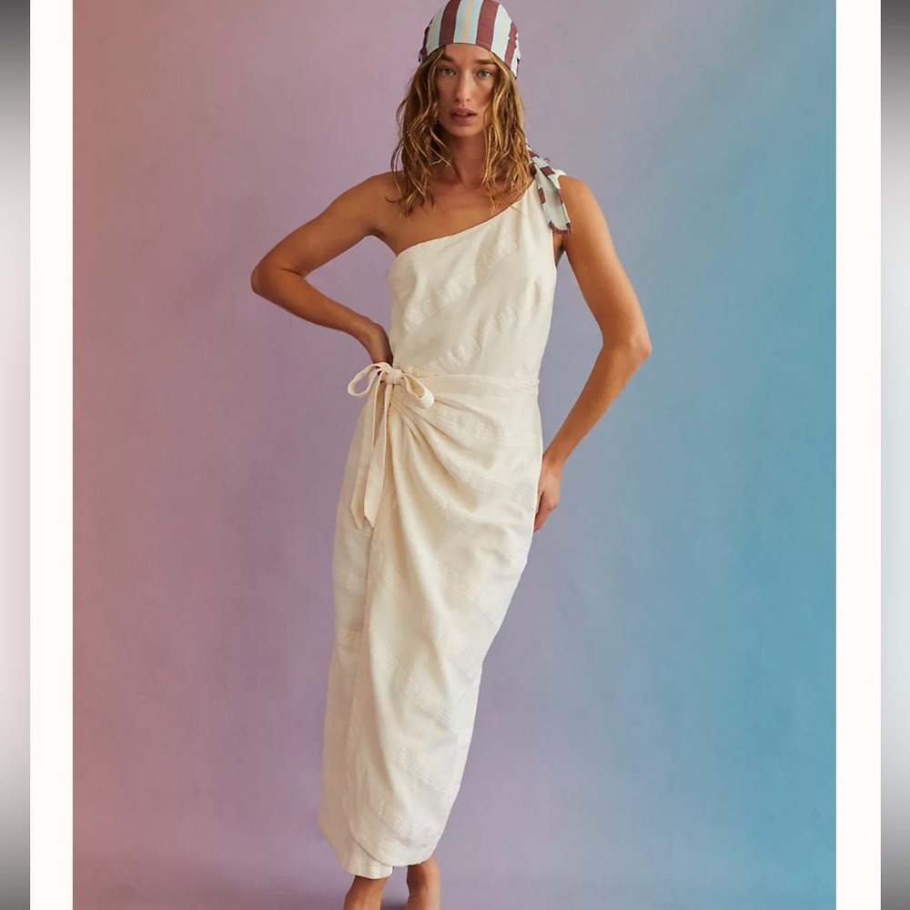 Free People At Leisure Midi Elegant Yellow One-Shoulder Dress